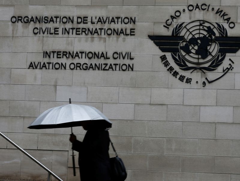 &copy; Reuters. شعار المنظمة الدولية للطيران المدني (إيكاو) التابعة للأمم المتحدة - صورة من أرشيف رويترز. 