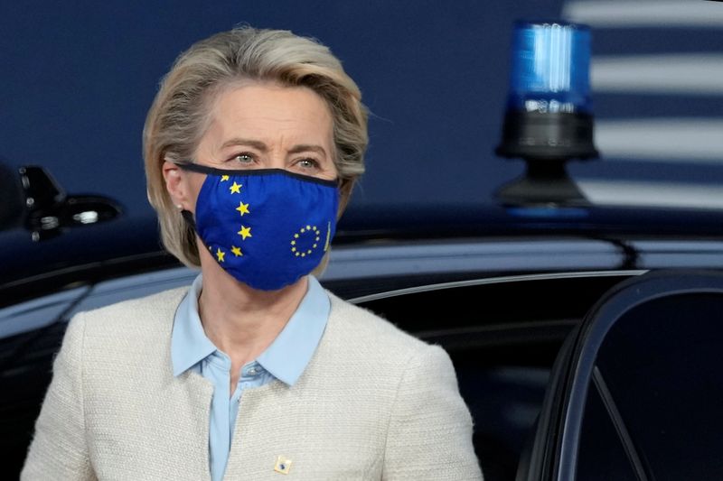 &copy; Reuters. European Commission President Ursula von der Leyen arrives for a face-to-face EU summit in Brussels, May 24, 2021. Francisco Seco/Pool via REUTERS