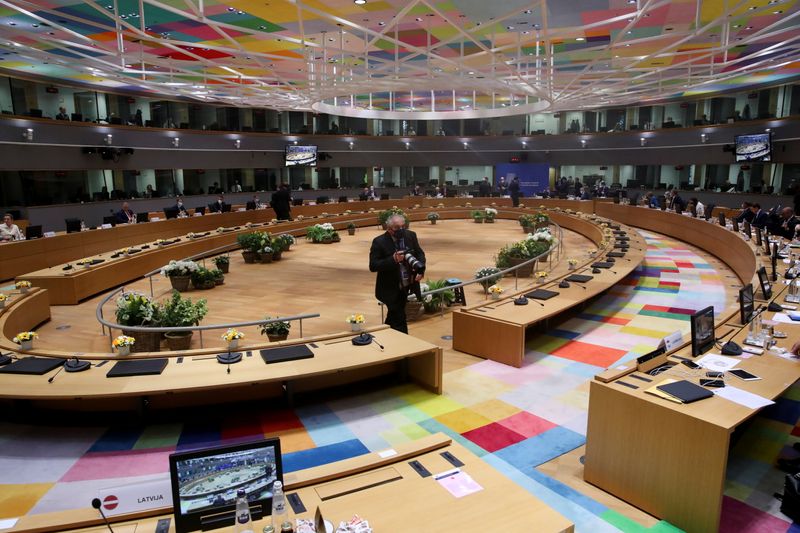 &copy; Reuters. A general view of the conference room for the EU summit meeting, in Brussels, Belgium, May 24, 2021. REUTERS/Yves Herman/Pool