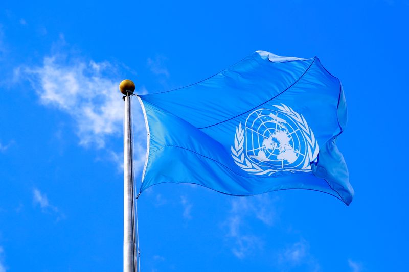 &copy; Reuters. FILE PHOTO: The United Nations flag is seen during the 74th session of the United Nations General Assembly at U.N. headquarters in New York City, New York, U.S., September 24, 2019. REUTERS/Yana Paskova/File Photo