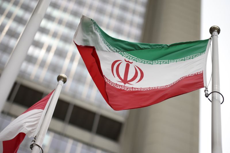 &copy; Reuters. Iranian flag flies in front of the UN office building, housing IAEA headquarters, amid the coronavirus disease (COVID-19) pandemic, in Vienna, Austria, May 24, 2021. REUTERS/Lisi Niesner