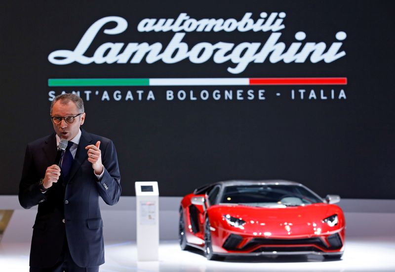 &copy; Reuters. Automobili Lamborghini CEO Stefano Domenicali speaks during a presentation at the 88th International Motor Show at Palexpo in Geneva, Switzerland, March 6, 2018.  REUTERS/Denis Balibouse