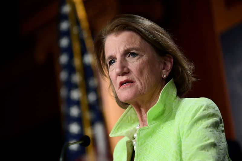 &copy; Reuters. FILE PHOTO: Shelley Capito (R-WV) looks on during a news conference to introduce the Republican infrastructure plan, at the U.S. Capitol in Washington, U.S., April 22, 2021. REUTERS/Erin Scott