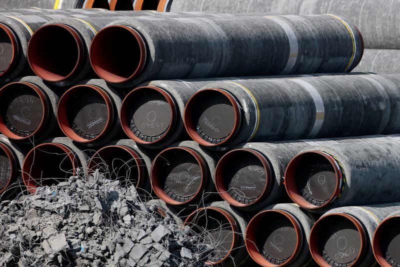 &copy; Reuters. FILE PHOTO: Pipes for the Nord Stream 2 Baltic Sea pipeline are stored on a site at the port of Mukran in Sassnitz, Germany, September 10, 2020.  REUTERS/Hannibal Hanschke