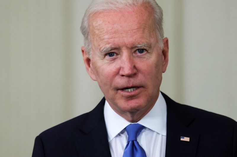 &copy; Reuters. U.S. President Joe Biden delivers remarks on the state of his American Rescue Plan from the State Dining Room at the White House in Washington, D.C., U.S., May 5, 2021. REUTERS/Jonathan Ernst