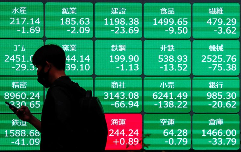 &copy; Reuters. A man wearing a protective face mask walks past a stock quotation board outside a brokerage, amid the coronavirus disease (COVID-19) outbreak, in Tokyo, Japan May 11, 2021. REUTERS/Issei Kato